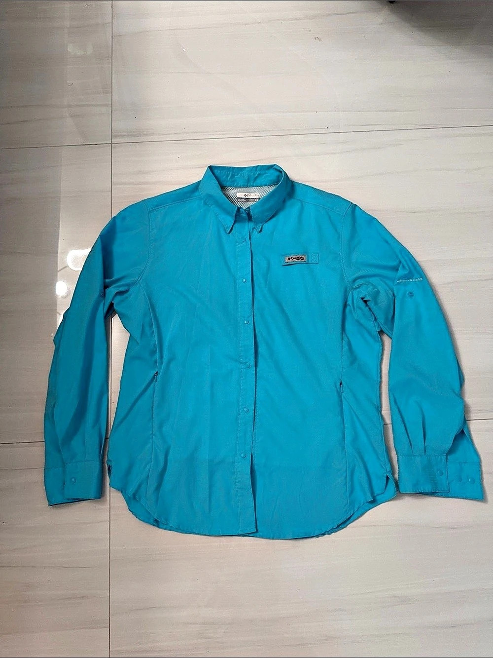 Columbia Silver Ridge Lite Omni-Shade Button Down Shirt Blue Large